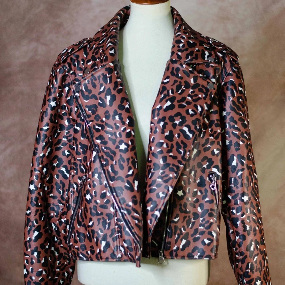 Eloquii Brown Leopard Print Faux Leather Moto Jacket - Picture 5 of 5
